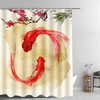 Japanese Style Koi Fish Shower Curtain, Underwater Theme Flowers Art For Nature Lovers' Bathroom 