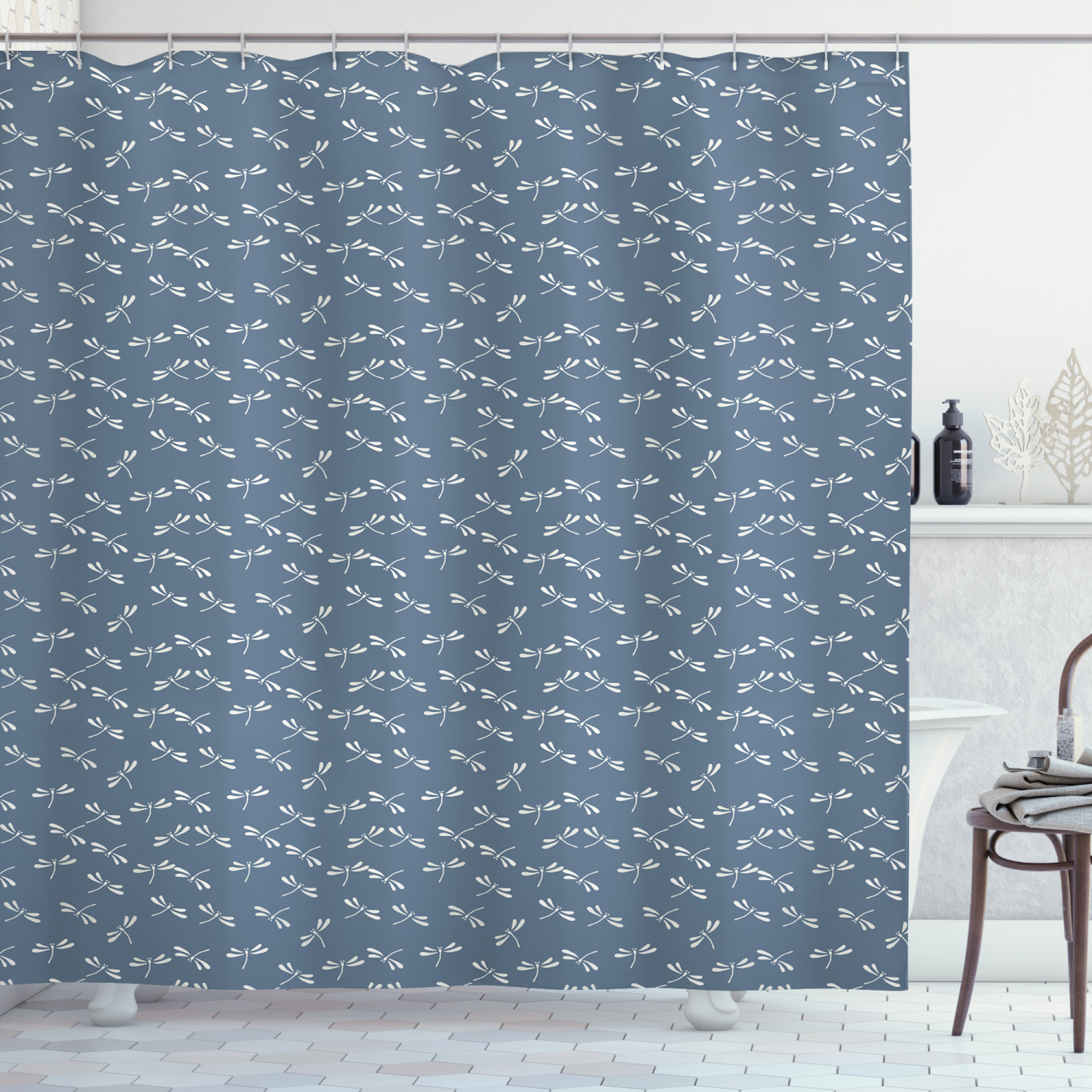 Japanese Style Nature Print Dragonfly Shower Curtain For Zen Bath Time - Image 3