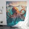 Japanese Style Sea Monster Print Shower Curtain Waterproof Fabric for a Unique Bathroom Design