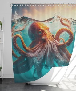 Japanese Style Sea Monster Print Shower Curtain Waterproof Fabric for a Unique Bathroom Design