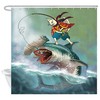 Japanese Style Shower Curtain with Red Sun, Nature Landscape, and Plum for Bathroom Decor