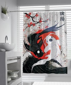 Japanese Traditional Boat Sun Painting Waterproof Shower Curtain for Bathroom Decor