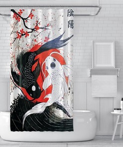 Japanese Traditional Boat Sun Painting Waterproof Shower Curtain for Bathroom Decor