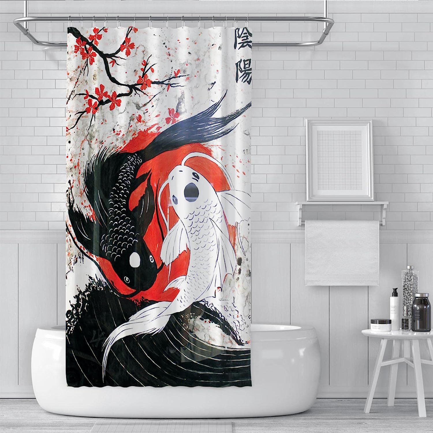 Japanese Traditional Boat Sun Painting Waterproof Shower Curtain for Bathroom Decor