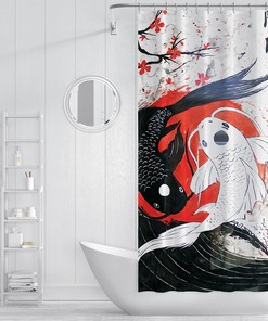 Japanese Traditional Boat Sun Painting Waterproof Shower Curtain for Bathroom Decor