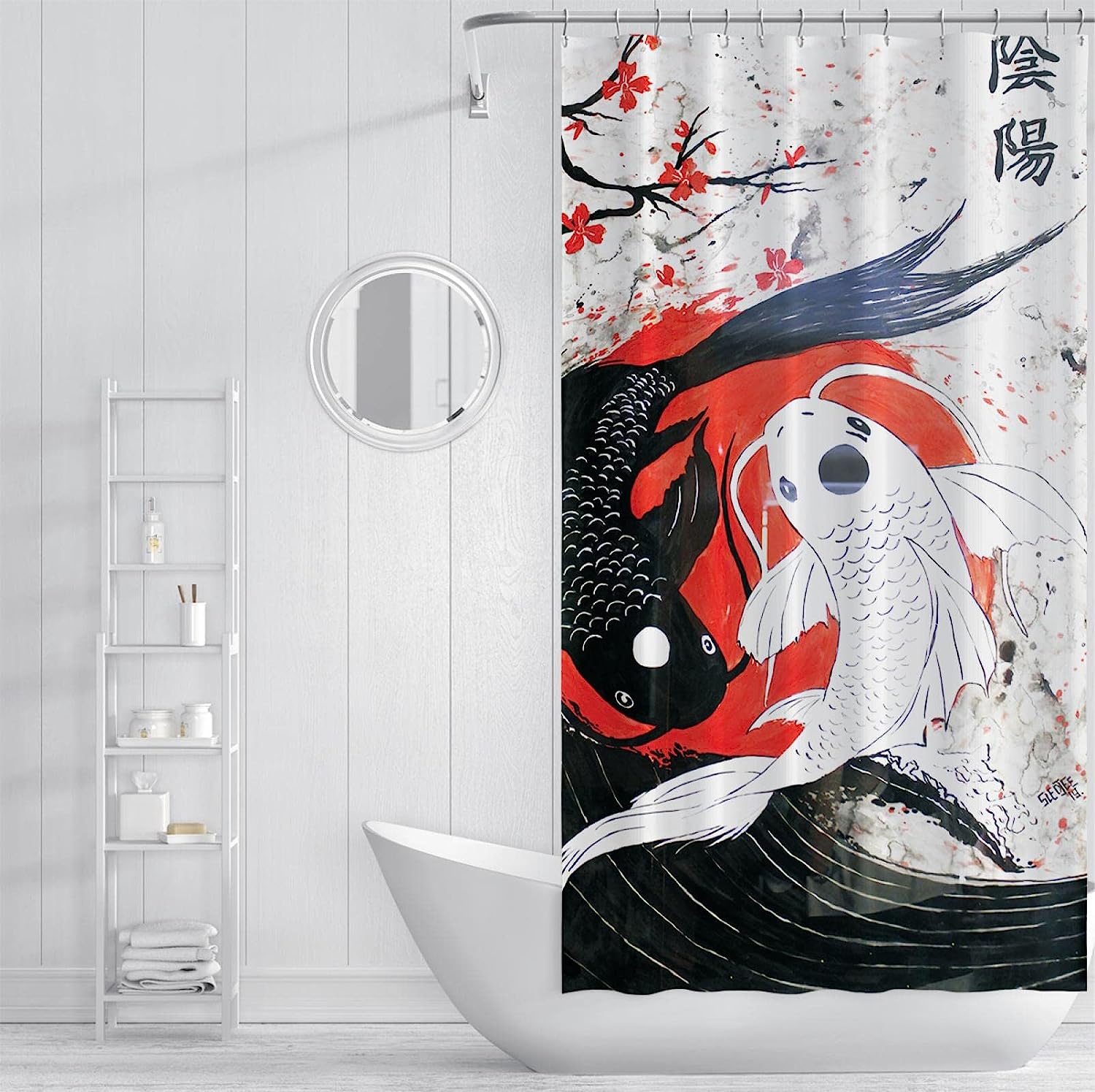 Japanese Traditional Boat Sun Painting Waterproof Shower Curtain for Bathroom Decor