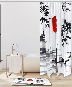 Japanese Ukiyo E Koi Fish Shower Curtain with Lotus Floral Design for Kids and Women Bathroom Decor