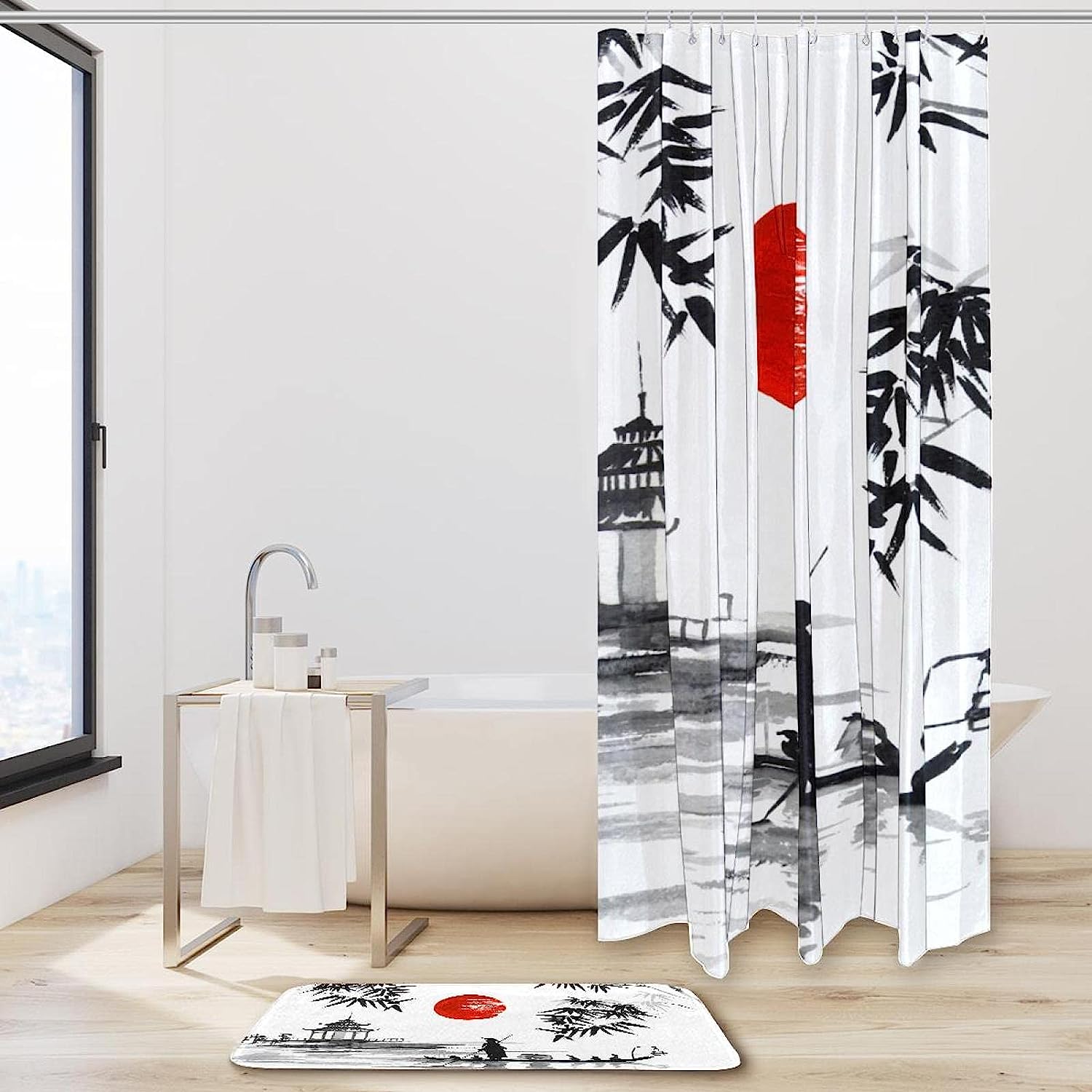 Japanese Ukiyo E Koi Fish Shower Curtain with Lotus Floral Design for Kids and Women Bathroom Decor