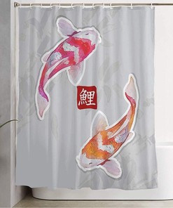 Japanese Watercolor Koi Fish Shower Curtain - Tranquil Bathroom Decor