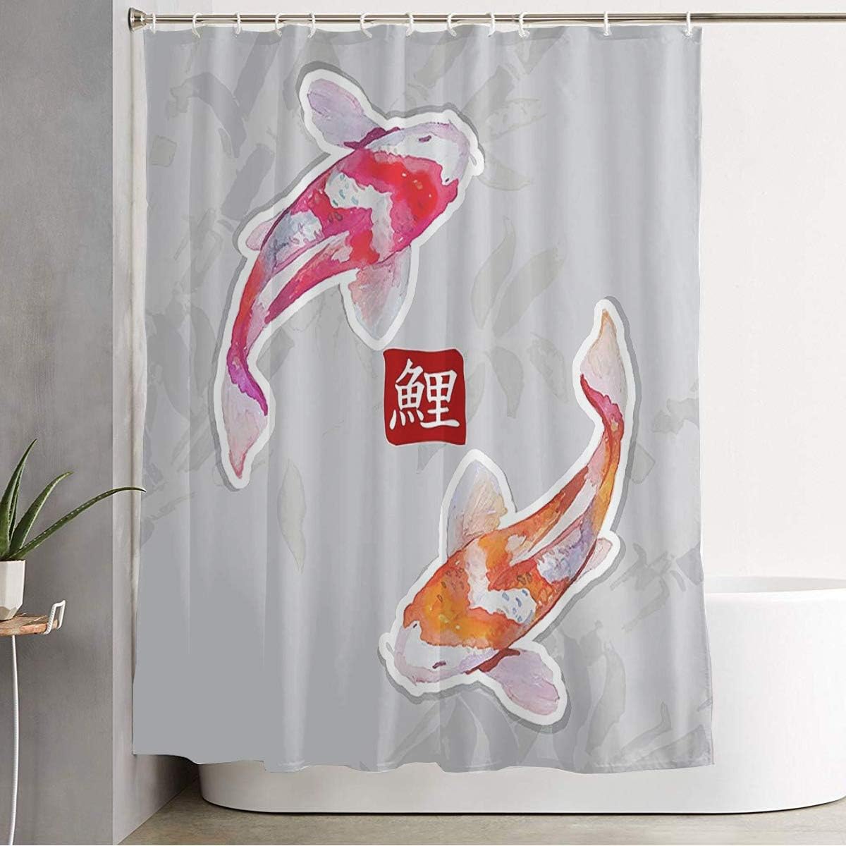 Japanese Watercolor Koi Fish Shower Curtain - Tranquil Bathroom Decor