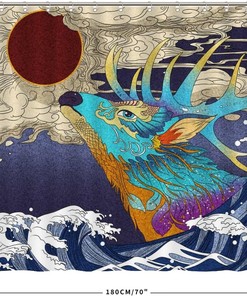 Japanese Wave and Deer Shower Curtain for Cultural Bathroom Decor