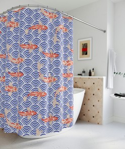 Japanese Wave and Koi Fish Shower Curtain with Unique Design for Bathroom Decor