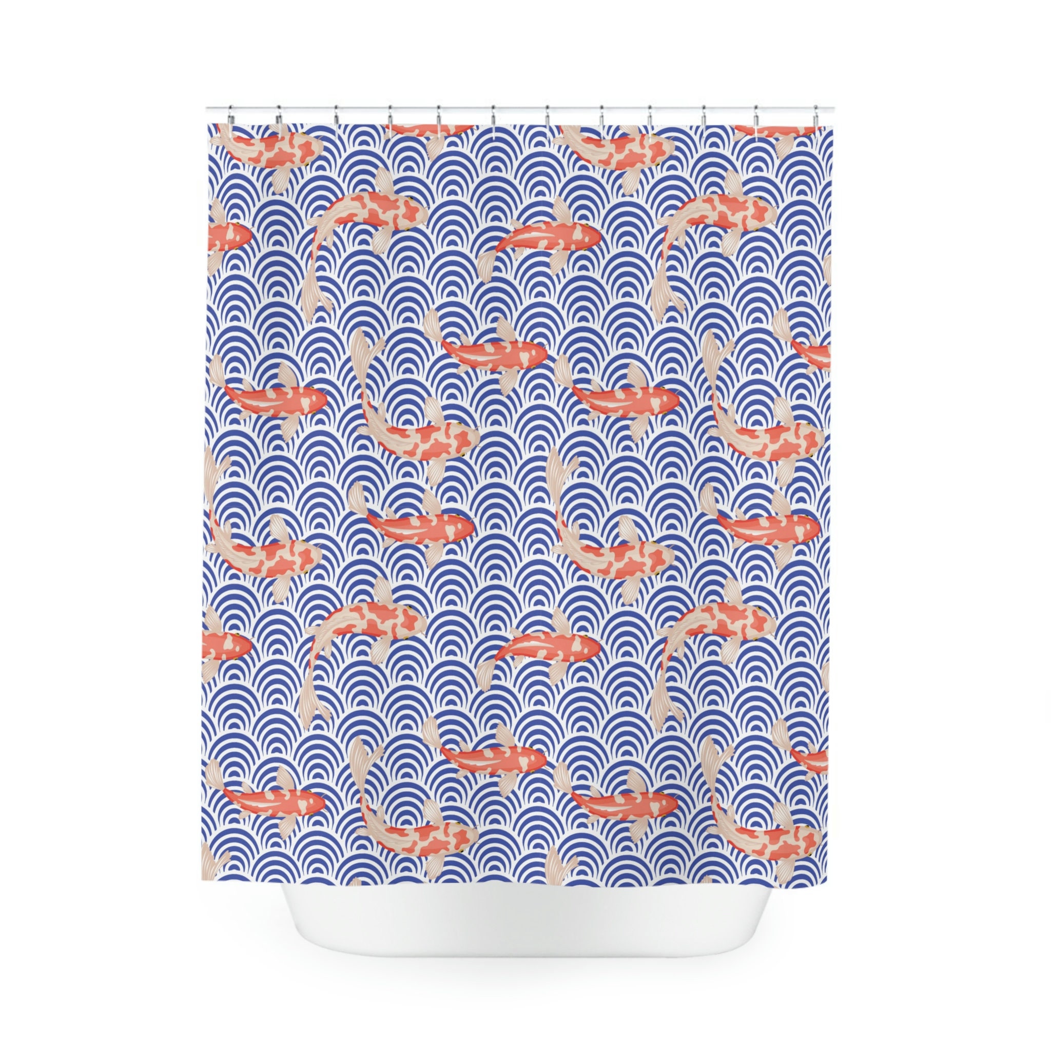 Japanese Wave and Koi Fish Shower Curtain with Unique Design for Bathroom Decor