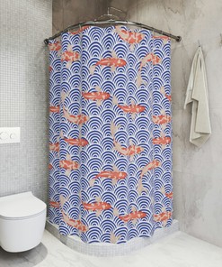 Japanese Wave and Koi Fish Shower Curtain with Unique Design for Bathroom Decor