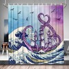 Japanese Waves Sailboat Pirate Decors Bathroom Fabric Octopus Tentacle Shower Curtain 