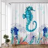 Japanese Waves Seahorse Shower Curtain with Ocean Animal and Corals for Nautical Bathroom Decor