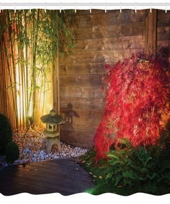 Japanese Zen Bamboo Patterned Garden Shower Curtain for Bathroom Decor