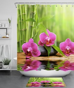 Japanese Zen Stone Water Reflective Waterproof Fabric Shower Curtain for a Tranquil Bathroom