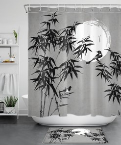 Japanese-Inspired Black Bamboo Shower Curtain for an Artistic Bathroom Touch