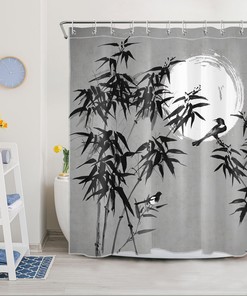 Japanese-Inspired Black Bamboo Shower Curtain for an Artistic Bathroom Touch