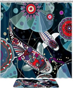 Japanese-Style Koi Fishes Fabric Shower Curtain for Bathroom Decor