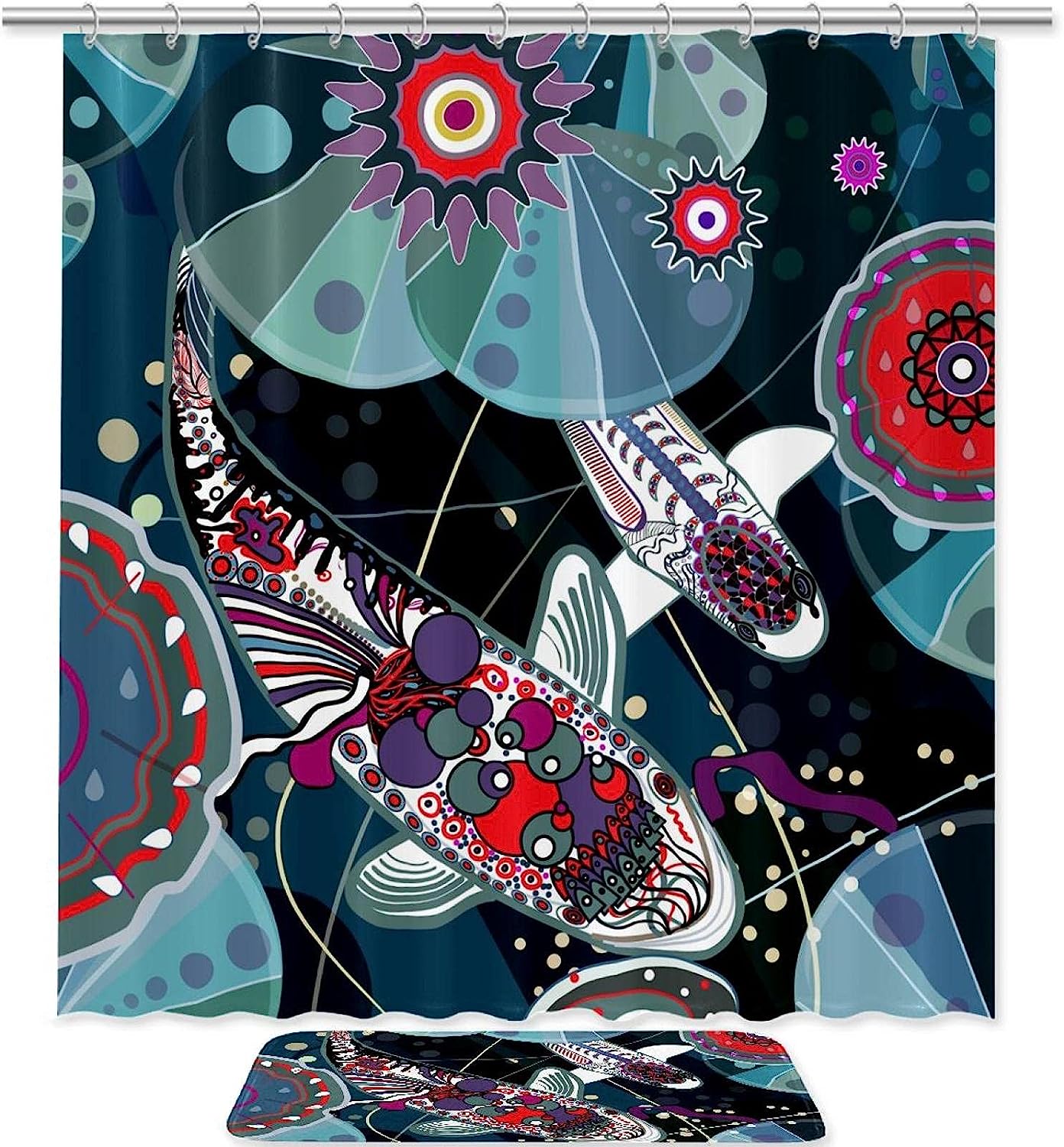 Japanese-Style Koi Fishes Fabric Shower Curtain for Bathroom Decor
