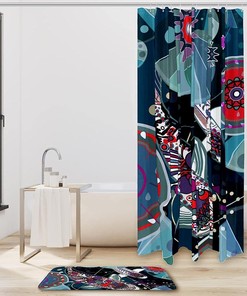 Japanese-Style Koi Fishes Fabric Shower Curtain for Bathroom Decor