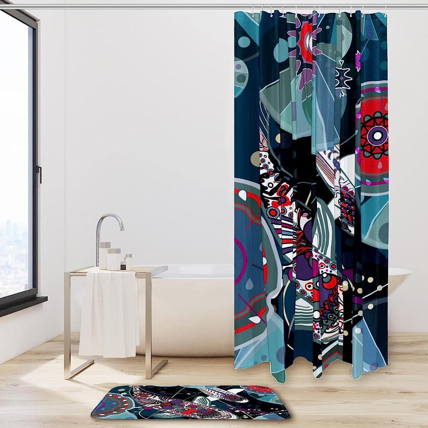 Japanese-Style Koi Fishes Fabric Shower Curtain for Bathroom Decor