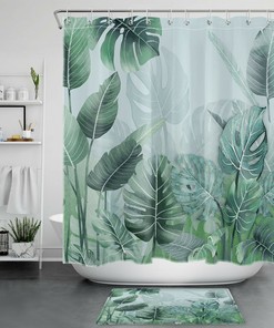Jasper Palm Leaf Shower Curtain for Nature Inspired Bathroom Decor, Tropical Leaves Design
