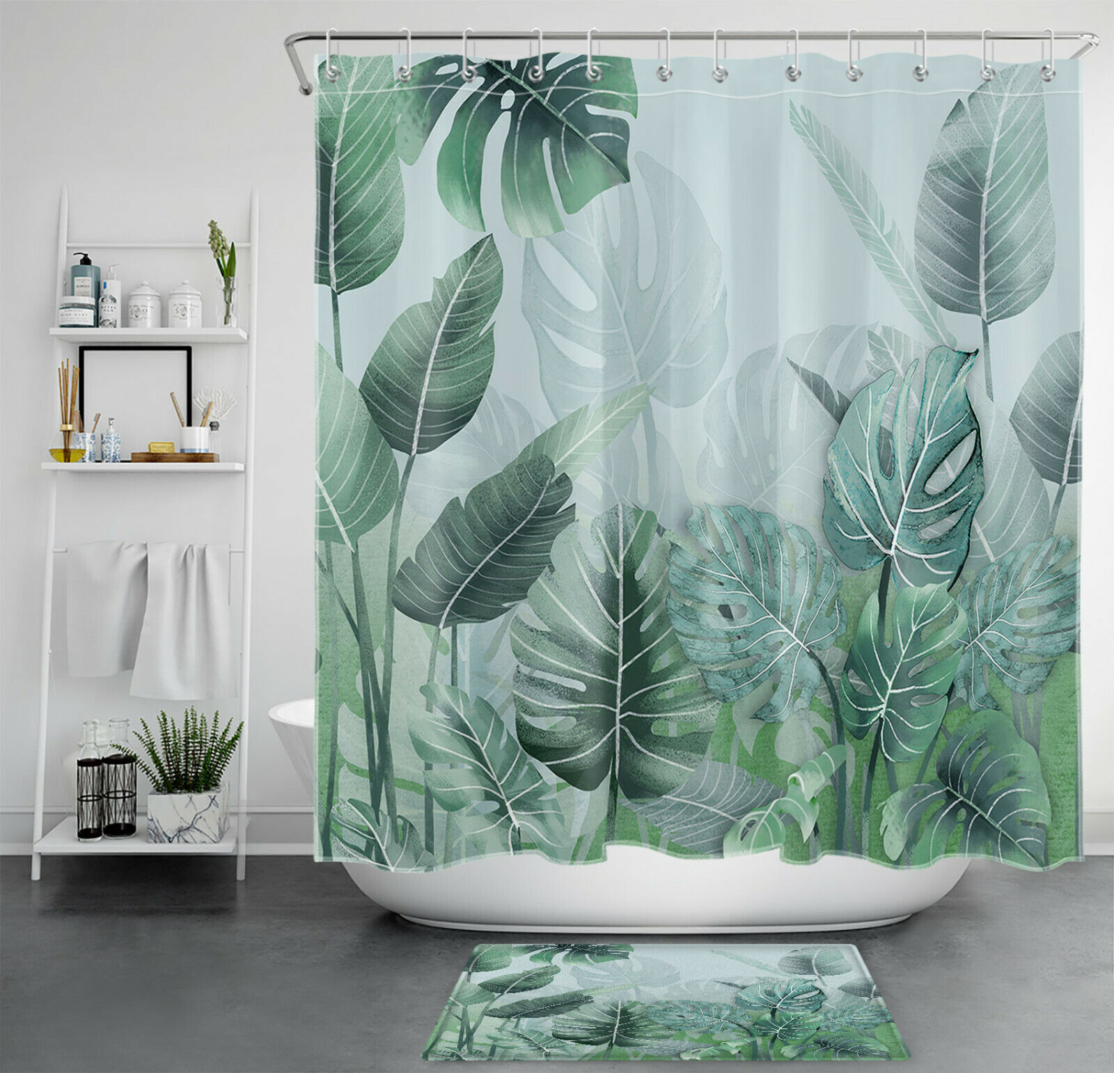 Jasper Palm Leaf Shower Curtain for Nature Inspired Bathroom Decor, Tropical Leaves Design