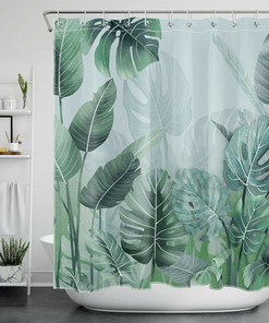 Jasper Palm Leaf Shower Curtain for Nature Inspired Bathroom Decor, Tropical Leaves Design