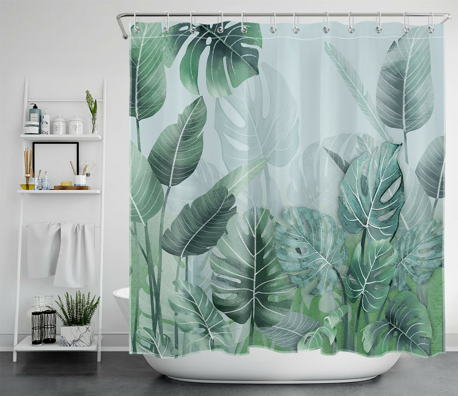 Jasper Palm Leaf Shower Curtain for Nature Inspired Bathroom Decor, Tropical Leaves Design