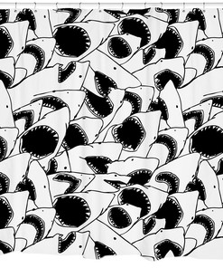 Jaws Shark Art Fabric Shower Curtain for Nautical Bathroom Decor