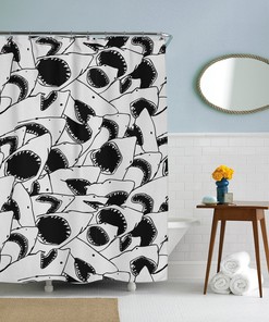 Jaws Shark Art Fabric Shower Curtain for Nautical Bathroom Decor