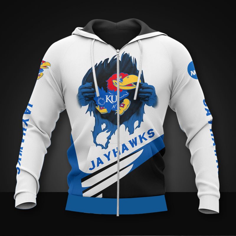 Jayhawks Fans Unite With This All Over Print Kansas Jayhawks 3D Zip Hoodie