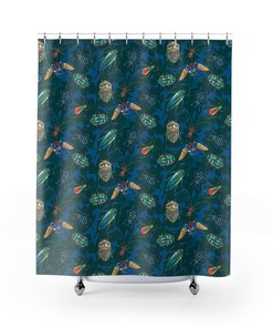 Jewel Tone Beetles and Bugs Decorative Shower Curtain - Entomology Bathroom Theme Set