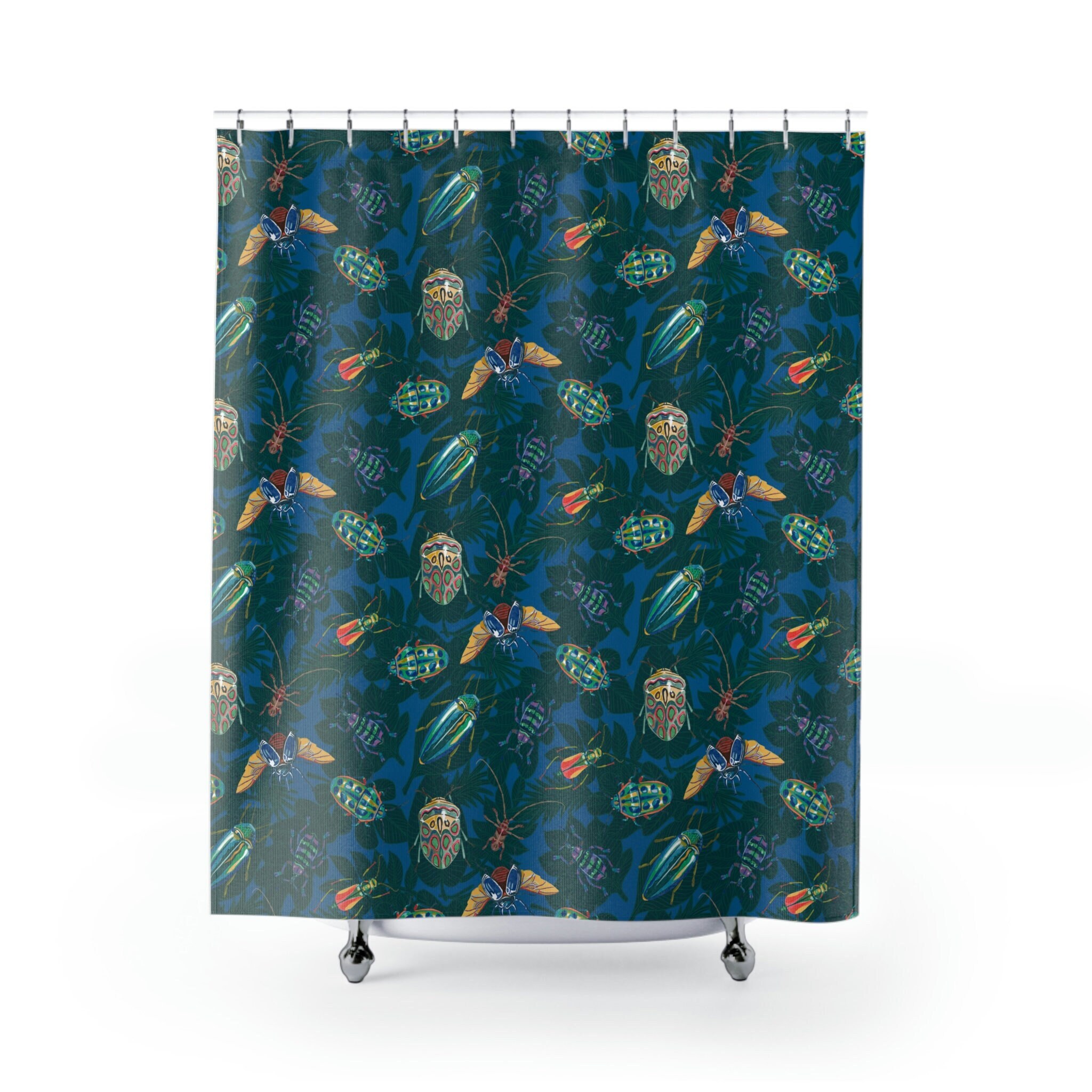 Jewel Tone Beetles and Bugs Decorative Shower Curtain - Entomology Bathroom Theme Set