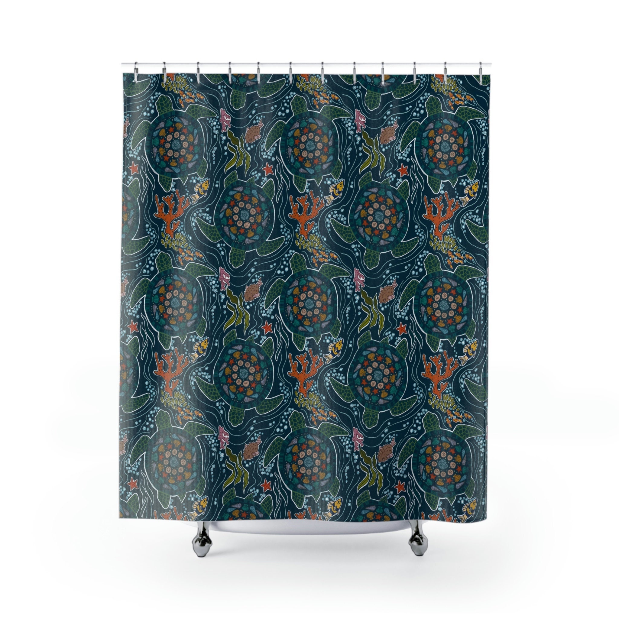 Jewel Toned Sea Turtle Shower Curtain for Bold Bathroom Decor