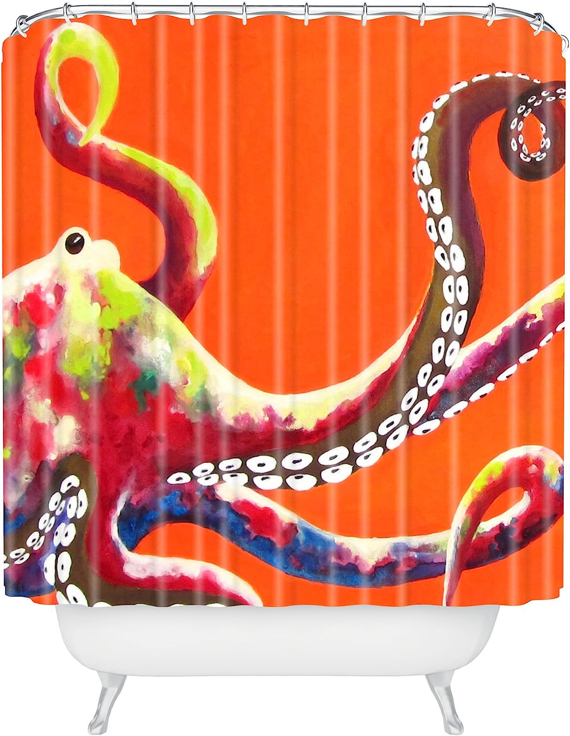 Jeweled Octopus On Tangerine Shower Curtain By Clara Nilles - A Bold Statement Piece For Your Bathroom