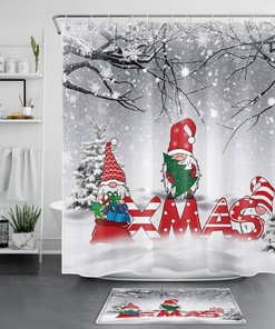 Jolly Gnome and Snowflake Merry Christmas Waterproof Bathroom Shower Curtain