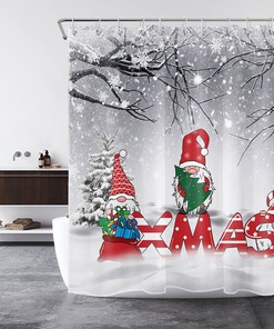 Jolly Gnome and Snowflake Merry Christmas Waterproof Bathroom Shower Curtain