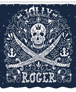 Jolly Roger Flag Print Skull Fabric Shower Curtain - Nautical Skull Bathroom Decor