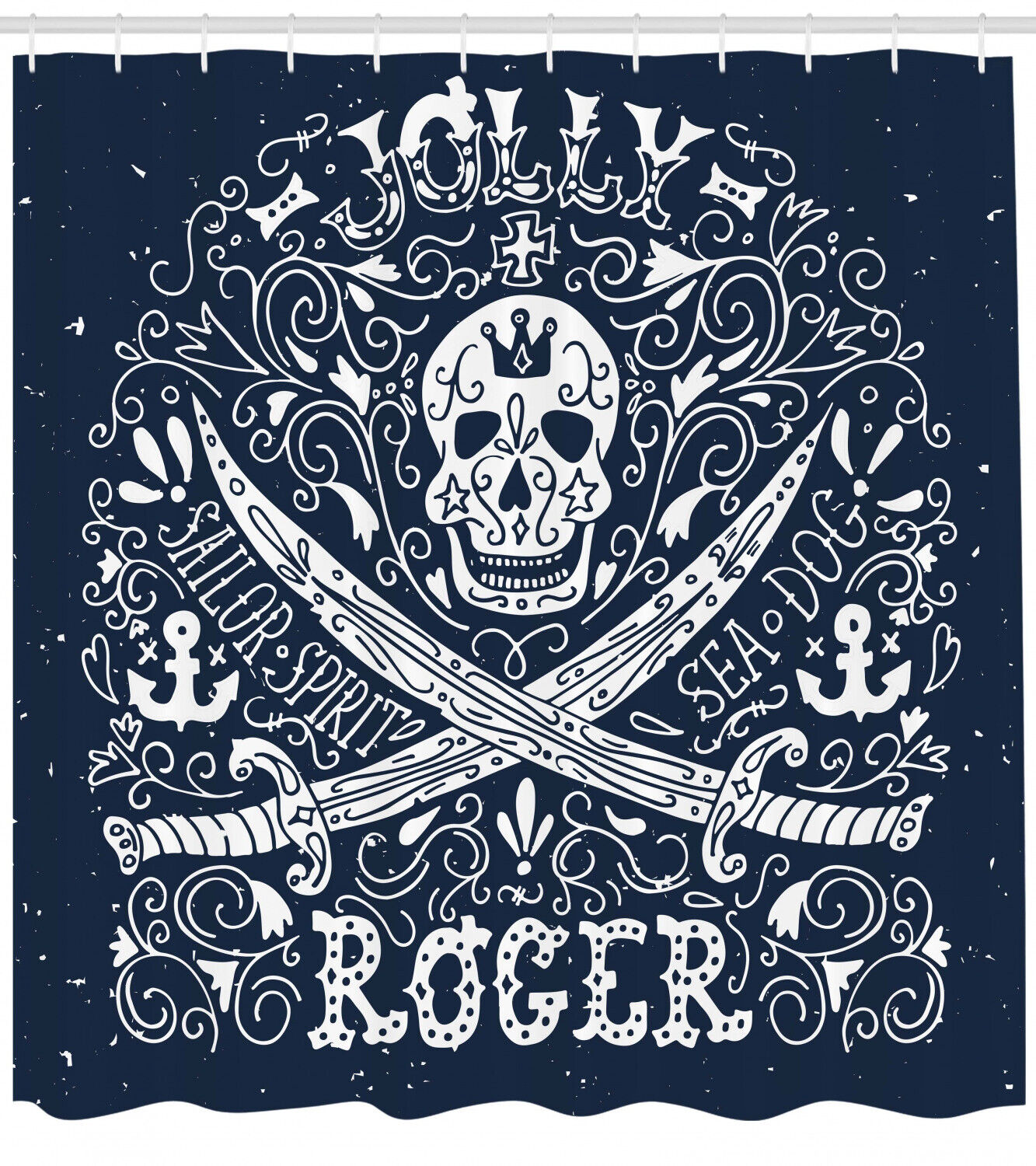 Jolly Roger Flag Print Skull Fabric Shower Curtain - Nautical Skull Bathroom Decor
