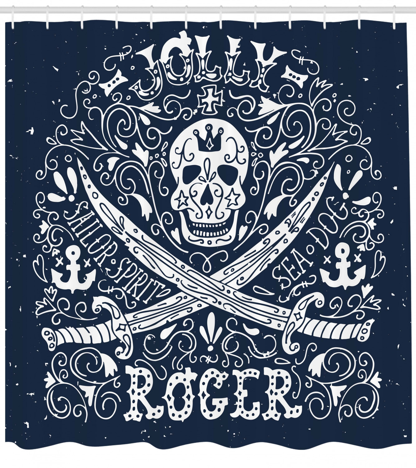 Jolly Roger Flag Print Skull Fabric Shower Curtain - Nautical Skull Bathroom Decor