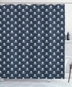 Jolly Roger Pirate Theme Shower Curtain with Pattern and Print
