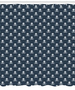Jolly Roger Pirate Theme Shower Curtain with Pattern and Print