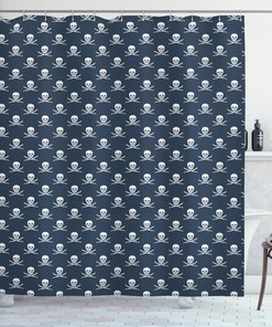 Jolly Roger Pirate Theme Shower Curtain with Pattern and Print