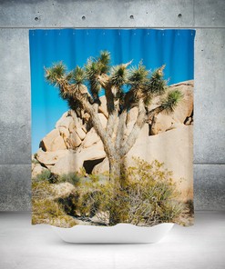Joshua Tree Cactus Desert Shower Curtain with Southwest Bathroom and Adobe House Decor 