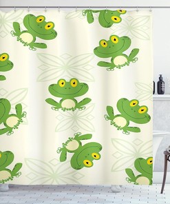 Joyful Pattern Of Smiling Happy Amphibian Frogs Print Shower Curtain