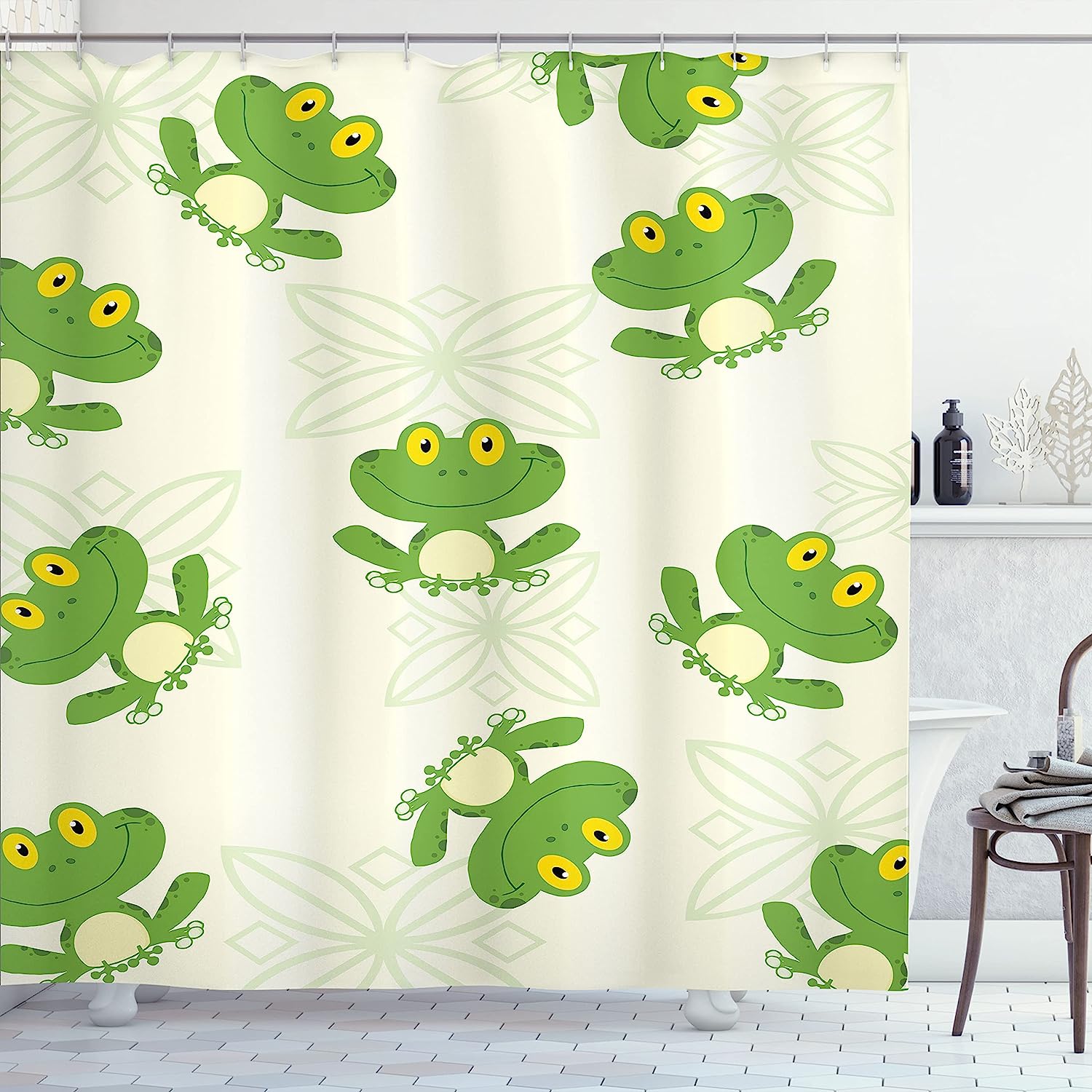 Joyful Pattern Of Smiling Happy Amphibian Frogs Print Shower Curtain